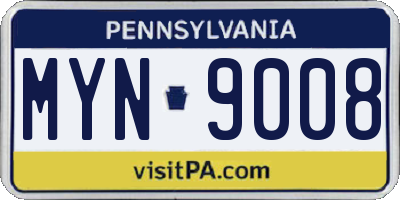 PA license plate MYN9008