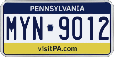 PA license plate MYN9012