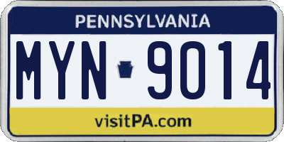 PA license plate MYN9014