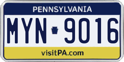 PA license plate MYN9016