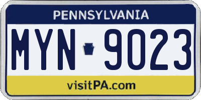 PA license plate MYN9023