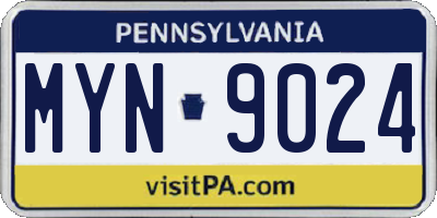 PA license plate MYN9024