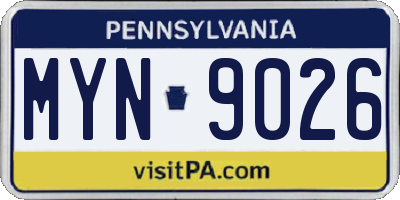 PA license plate MYN9026