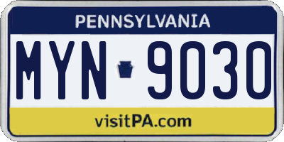 PA license plate MYN9030