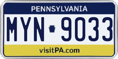 PA license plate MYN9033