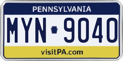 PA license plate MYN9040