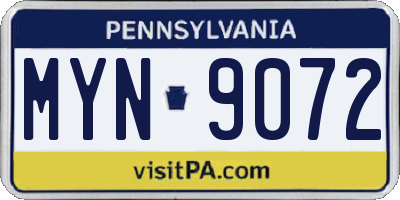 PA license plate MYN9072