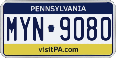 PA license plate MYN9080