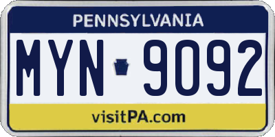 PA license plate MYN9092