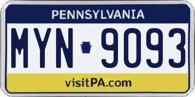 PA license plate MYN9093