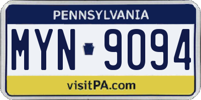 PA license plate MYN9094