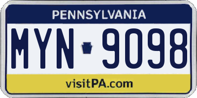 PA license plate MYN9098