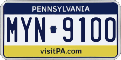 PA license plate MYN9100
