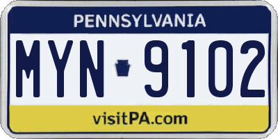 PA license plate MYN9102