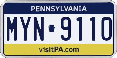 PA license plate MYN9110