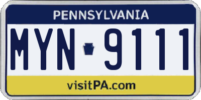 PA license plate MYN9111