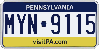 PA license plate MYN9115