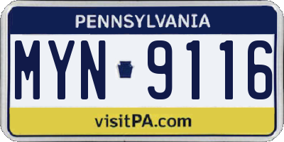 PA license plate MYN9116