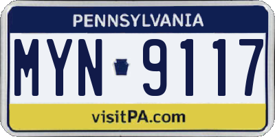 PA license plate MYN9117