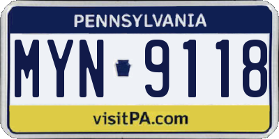 PA license plate MYN9118