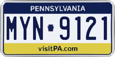PA license plate MYN9121