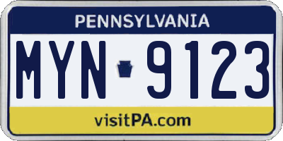 PA license plate MYN9123