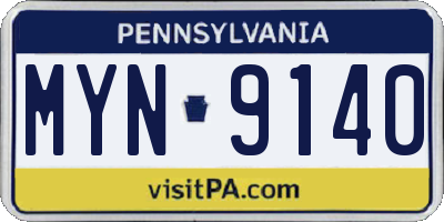 PA license plate MYN9140