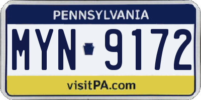 PA license plate MYN9172