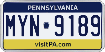 PA license plate MYN9189