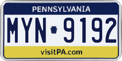 PA license plate MYN9192