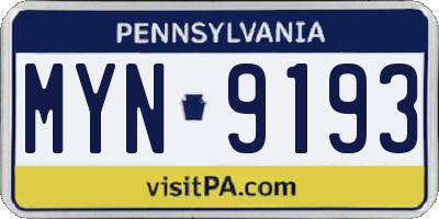 PA license plate MYN9193