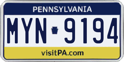 PA license plate MYN9194