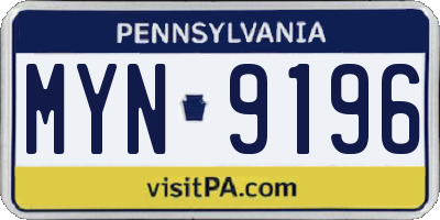PA license plate MYN9196