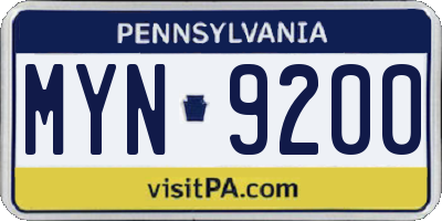 PA license plate MYN9200
