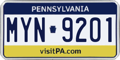 PA license plate MYN9201