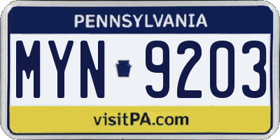PA license plate MYN9203