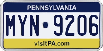 PA license plate MYN9206