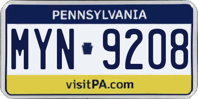 PA license plate MYN9208