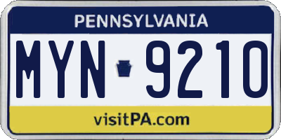 PA license plate MYN9210