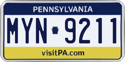 PA license plate MYN9211