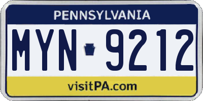 PA license plate MYN9212