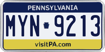 PA license plate MYN9213