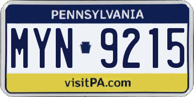 PA license plate MYN9215