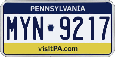 PA license plate MYN9217