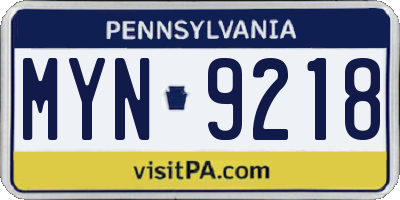 PA license plate MYN9218