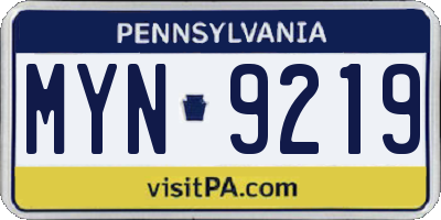 PA license plate MYN9219