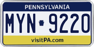 PA license plate MYN9220