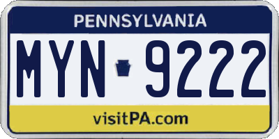 PA license plate MYN9222