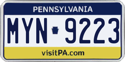 PA license plate MYN9223