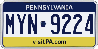 PA license plate MYN9224